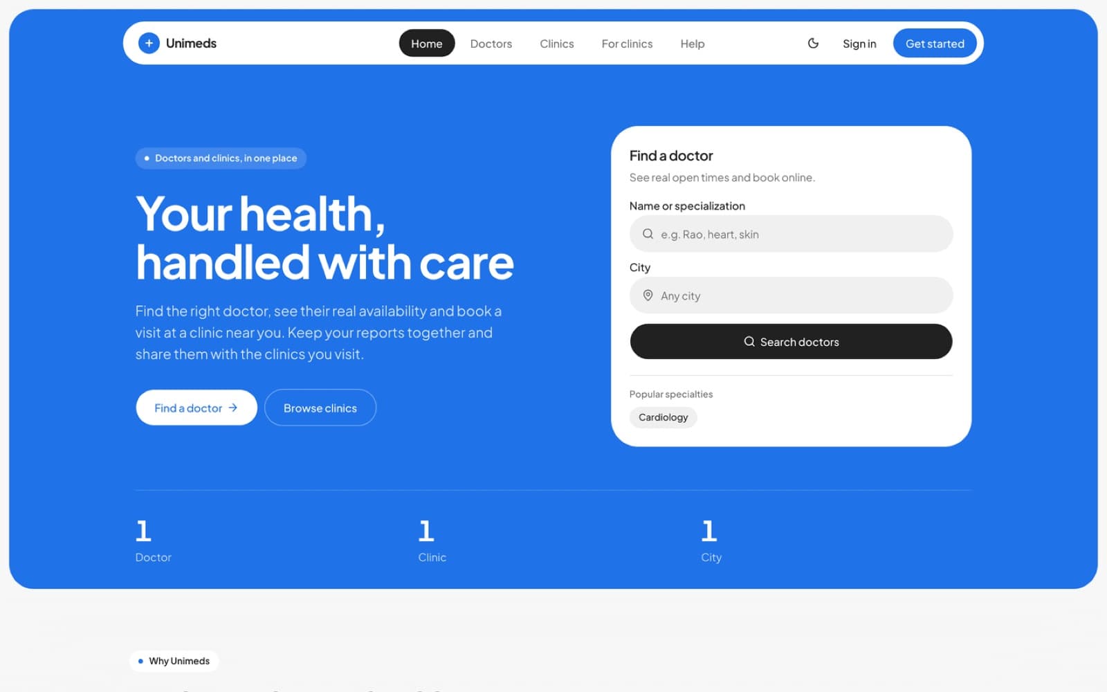unimeds: Landing page